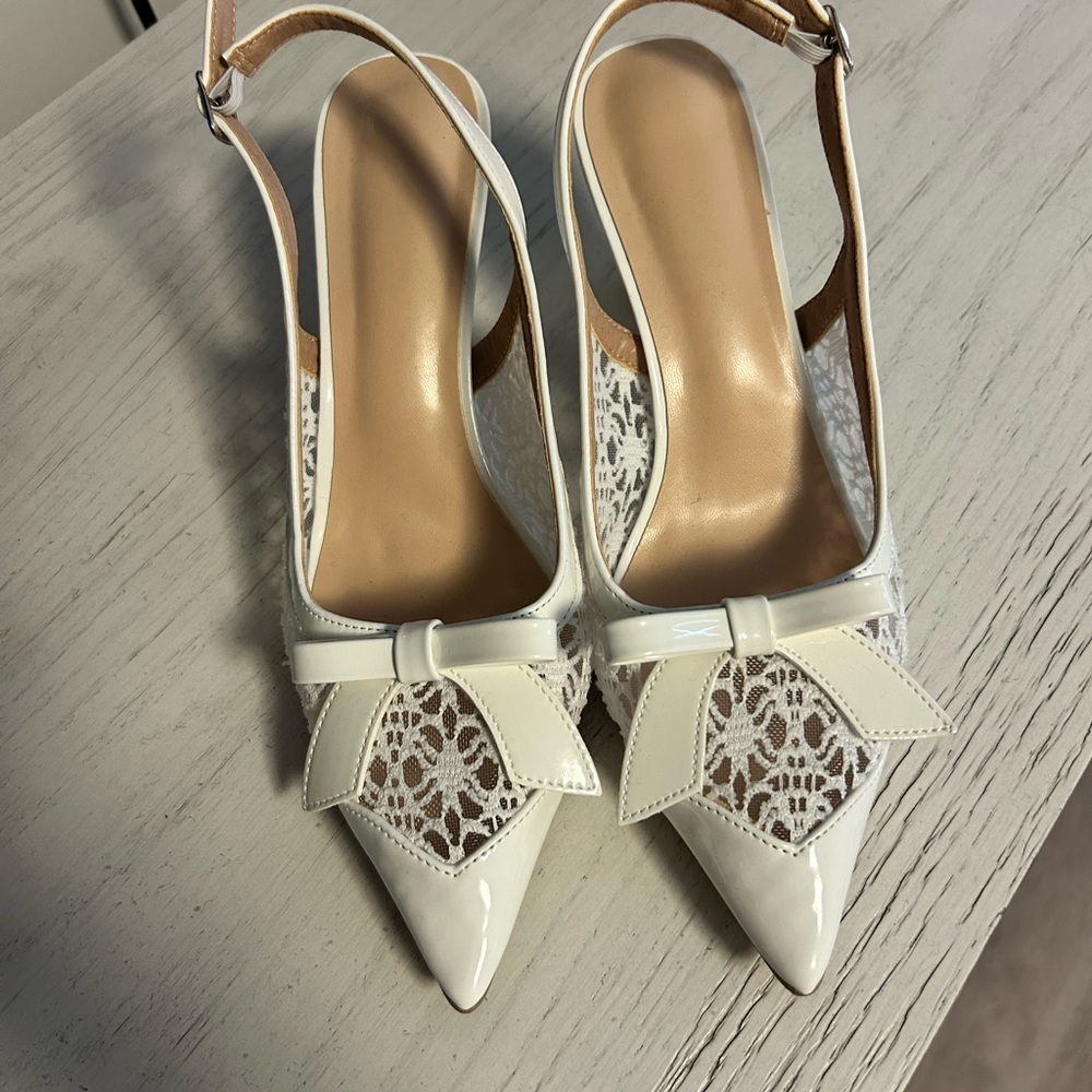 Elegant White Lace Slingback Heels